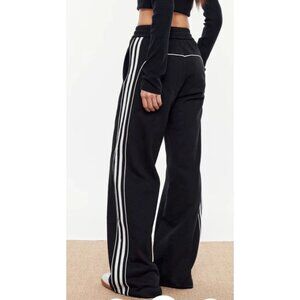 Commense Black Wide-Leg Athletic Pants With White Stripes Womens Size XS
